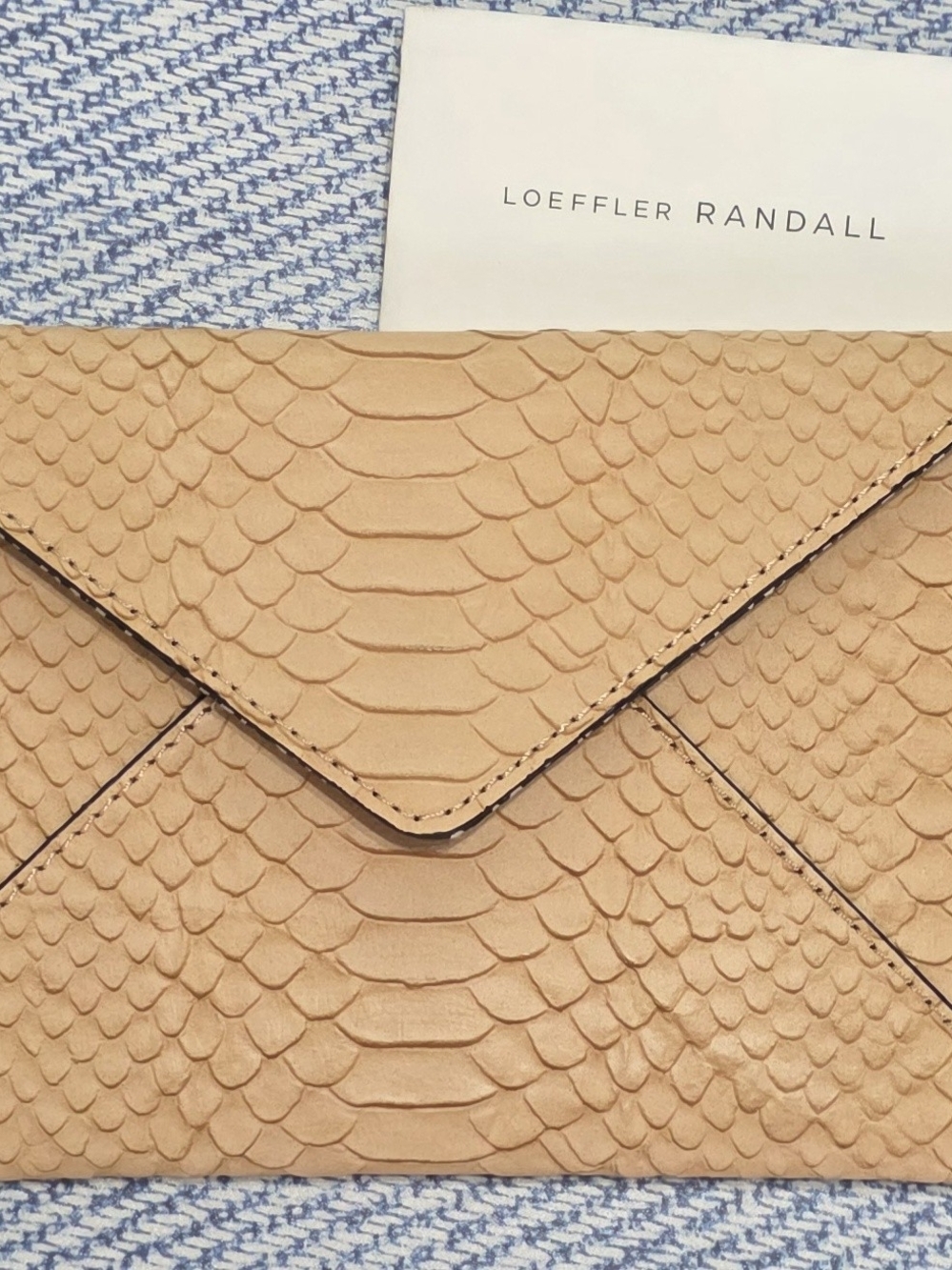 Loeffler Randall Beige/Tan Python-Embossed Envelope Clutch